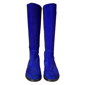 SERGIO ROSSI | Cobalt Blue Suede & Black Rubber Tall Riding Boots Size 37.5 IT